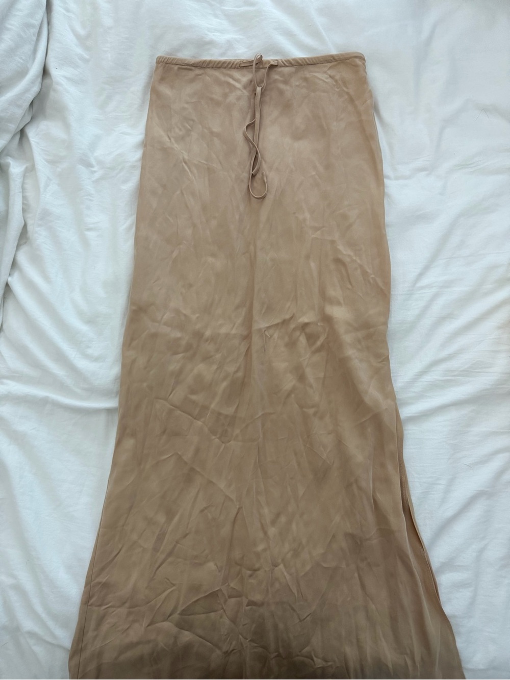 NWOT Madewell Tie-Waist Maxi Slip Skirt in Cupro Blend - 0 - Sandy Beach Tan